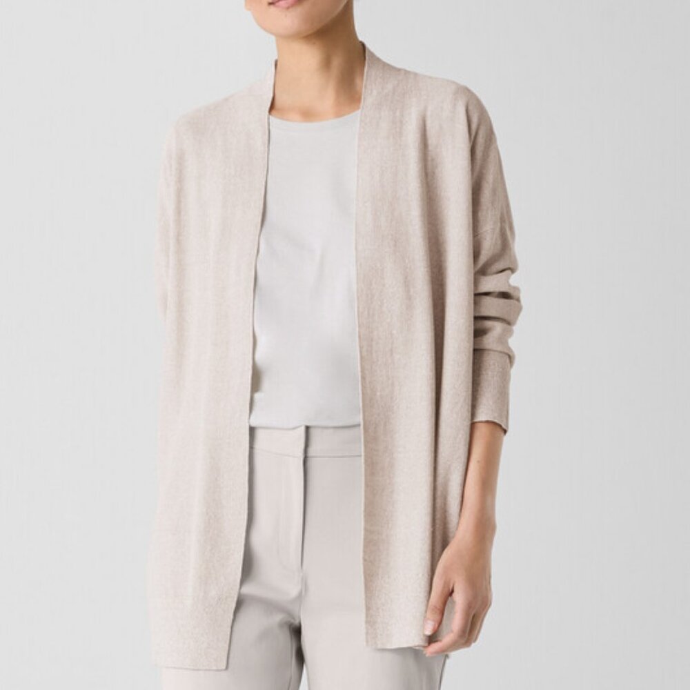 Eileen Fisher NEW Undyed Natural Beige Organic Linen Cotton Long Cardigan Sz XL